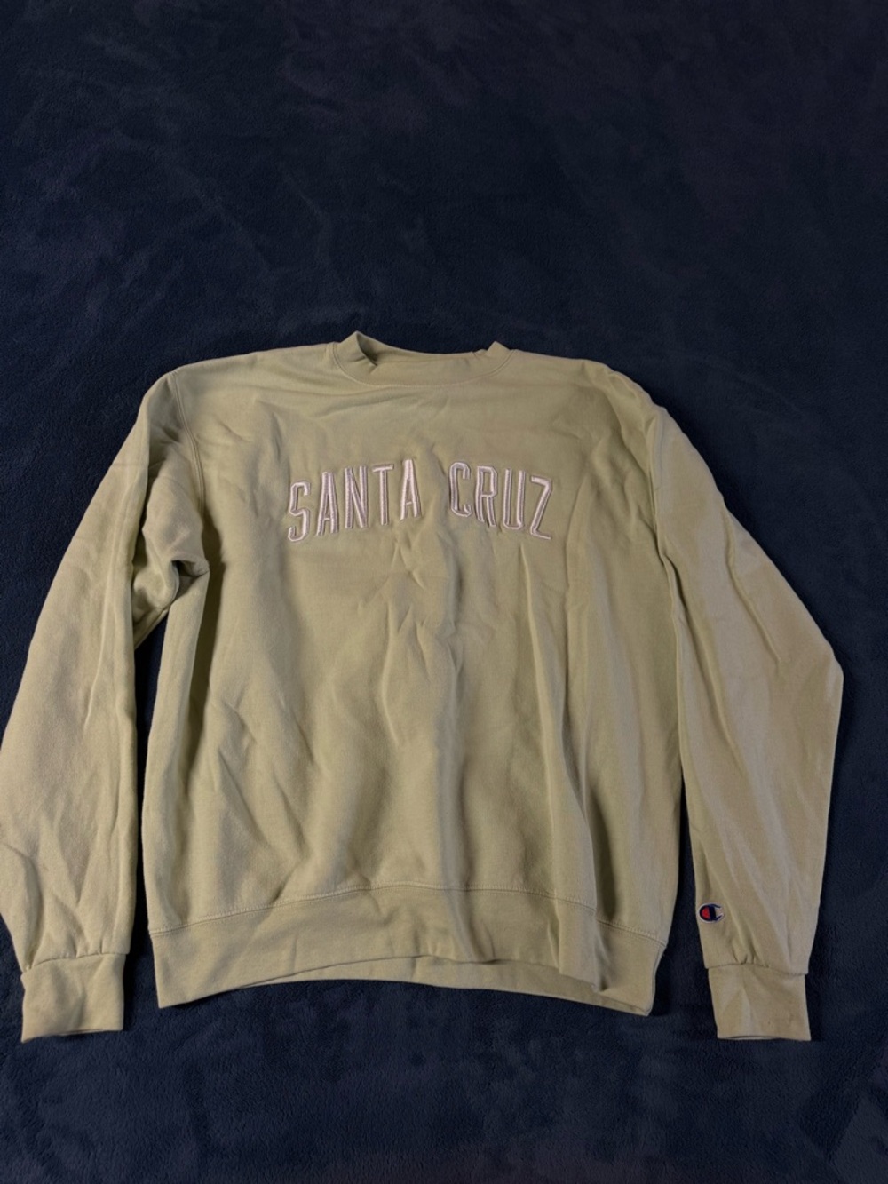 Champion Olive Crewneck Sweatshirt with 'Santa Cruz' Embroidery